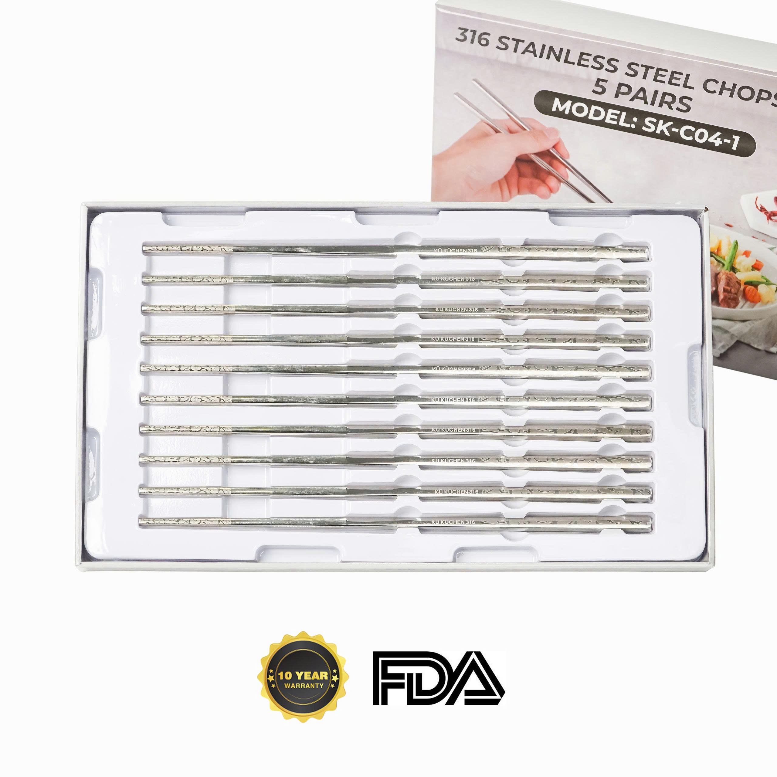 Bộ 10 đôi đũa inox 316 Molybdenum KU SKC041