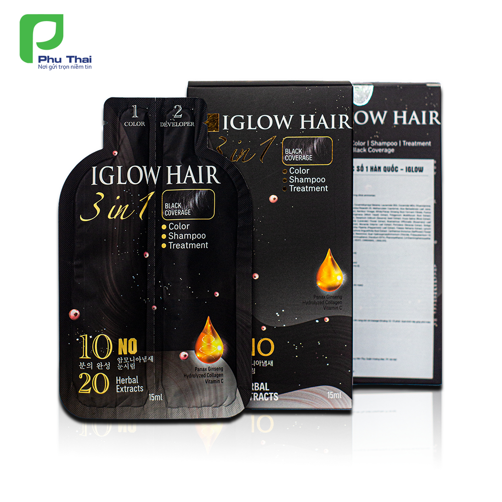 Dầu gội phủ bạc – IGLOW Hair (Hộp 5 gói)