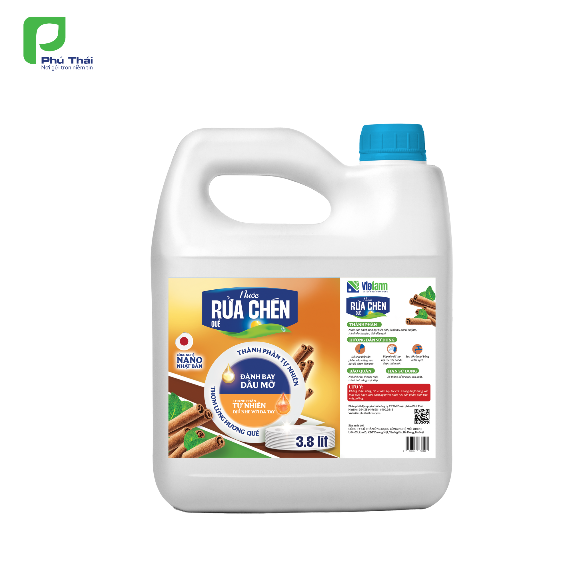 Nước rửa chén quế VIEFARM 3,8 lít