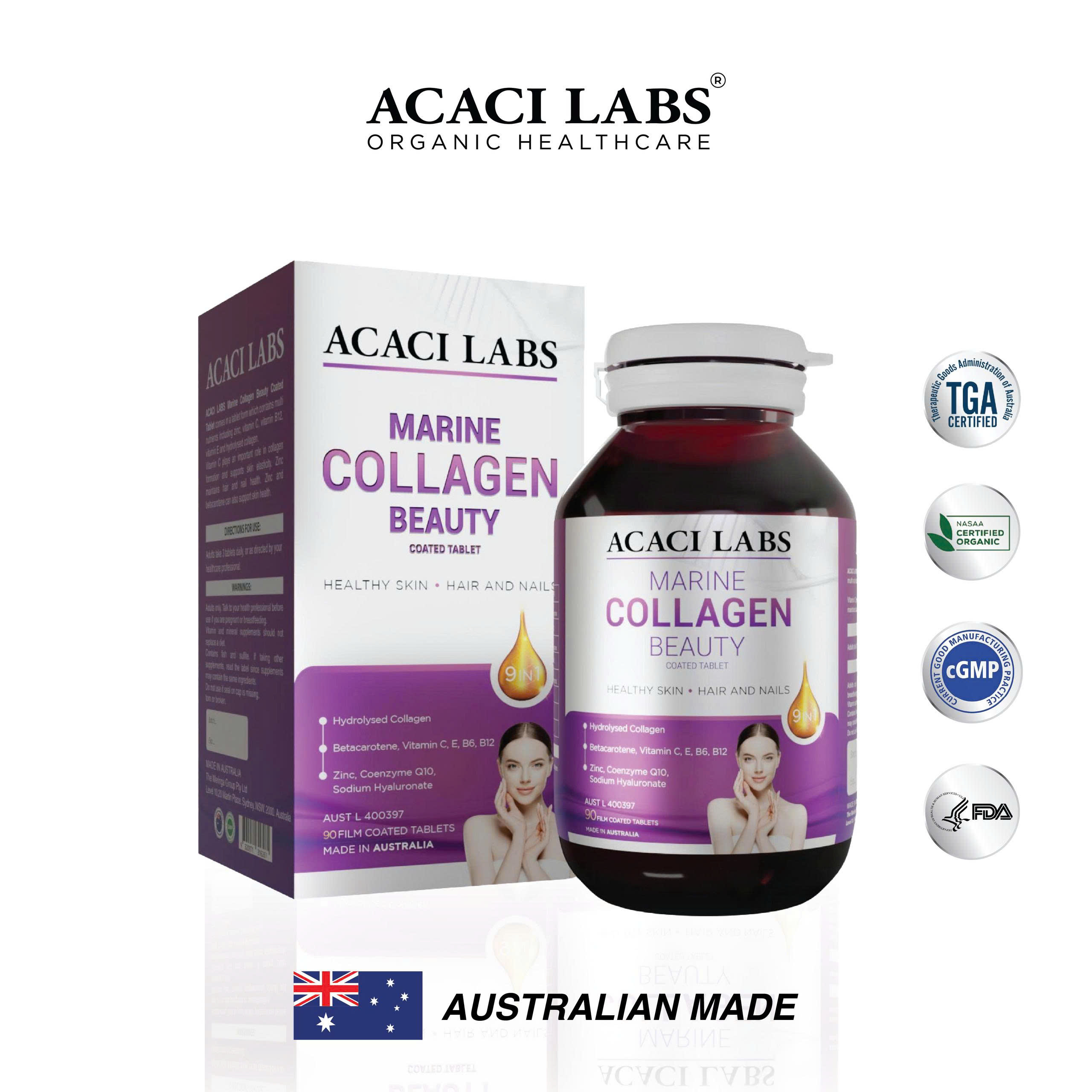 Collagen thủy phân hỗ trợ Da Móng Tóc Acai Labs Marine Collagen Beauty Australia 90v