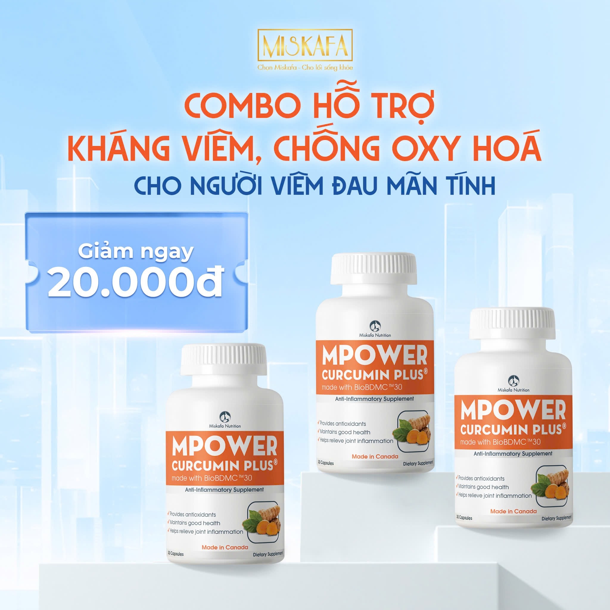 Combo 3 hộp TPBVSK Mpower Curcumin Plus made with Curcumin BioBDMC™30