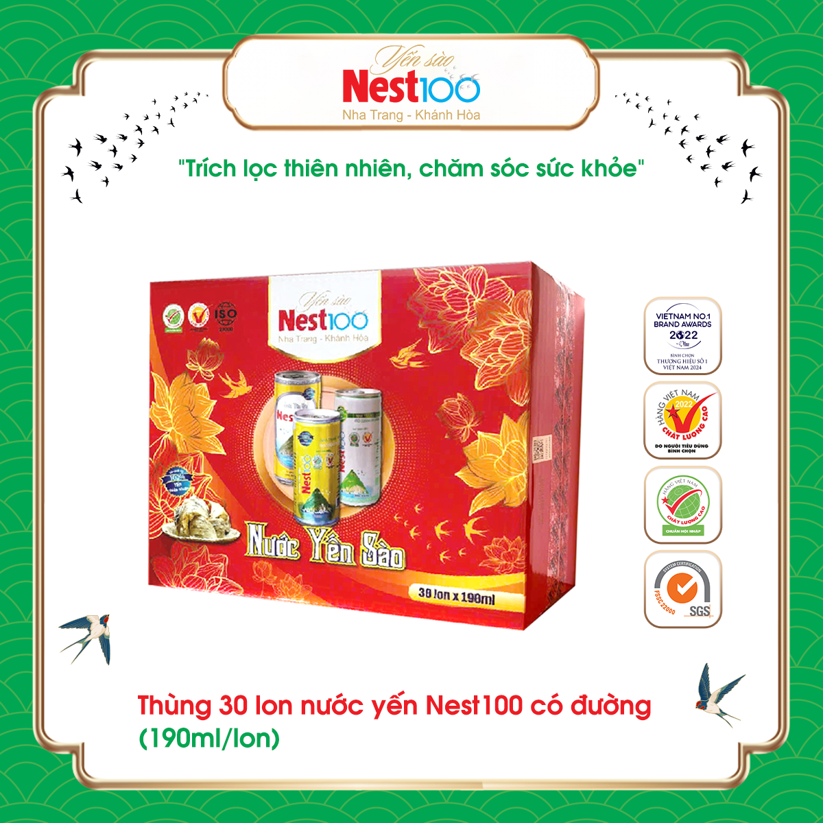 Nước yến sào Nest100 có đường lon 190ml - Khay 30 lon