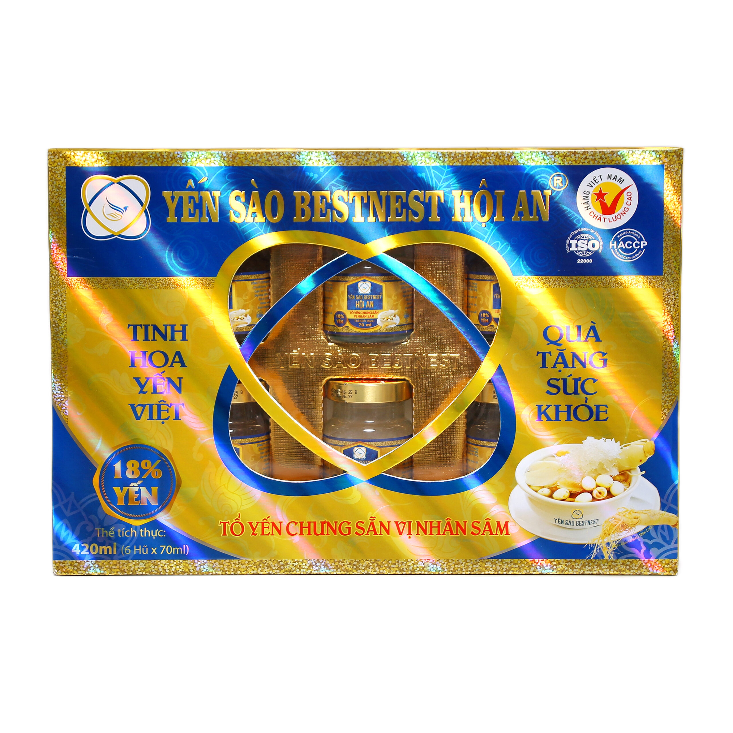 Lốc 6 hũ Tổ yến chưng sẵn BESTNEST HỘI AN 18% Nhân Sâm (kèm túi)