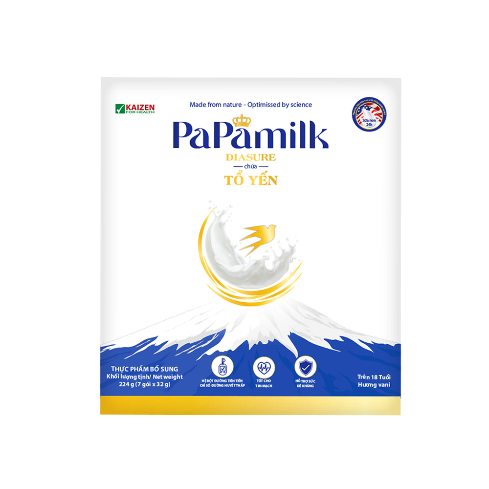 Sữa non tổ yến Papamilk Diasure - Dành cho mẹ bầu và người tiểu đường (24 gói x 32g)