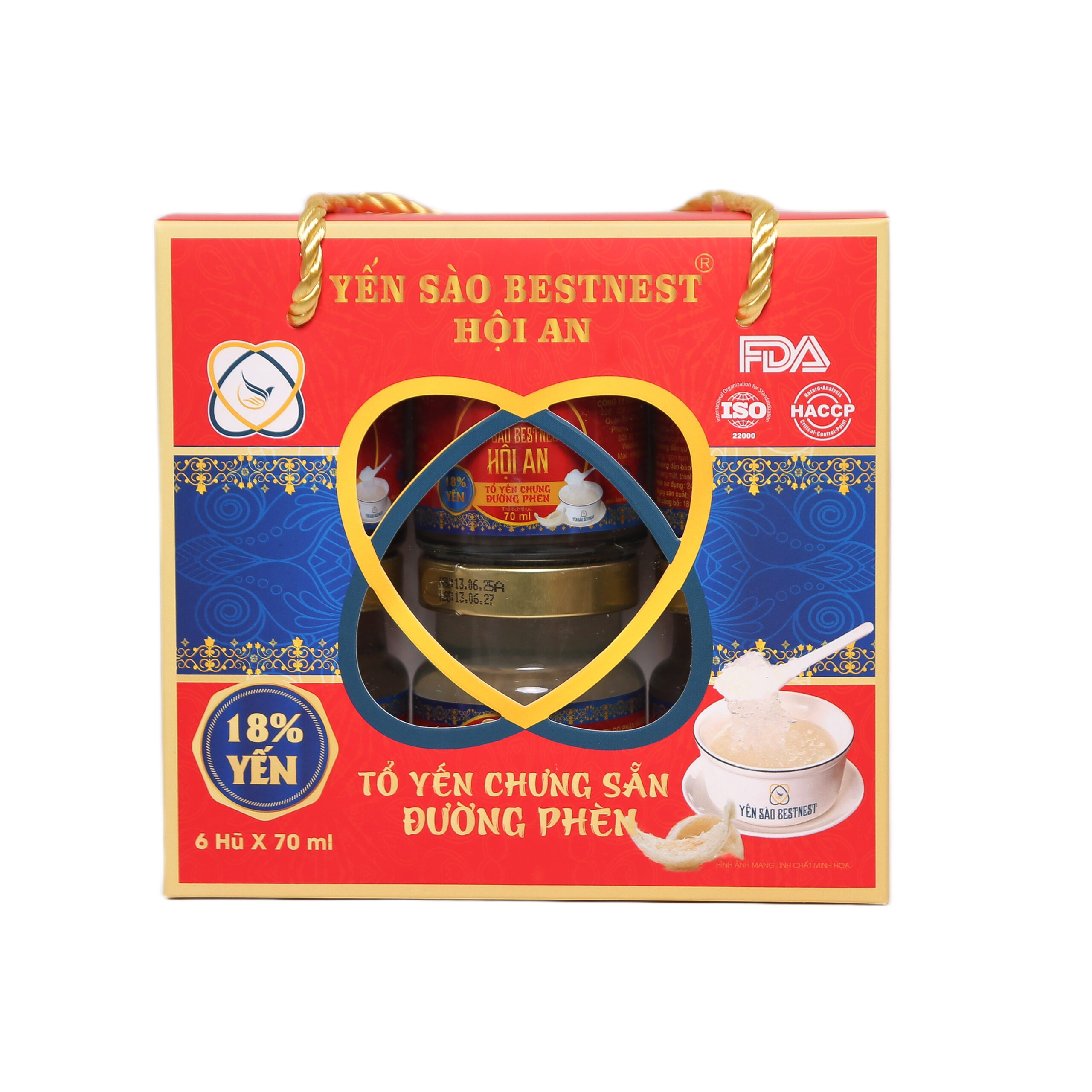 Hộp 6 hũ Tổ yến chưng sẵn BESTNEST HỘI AN 18% Đường Phèn