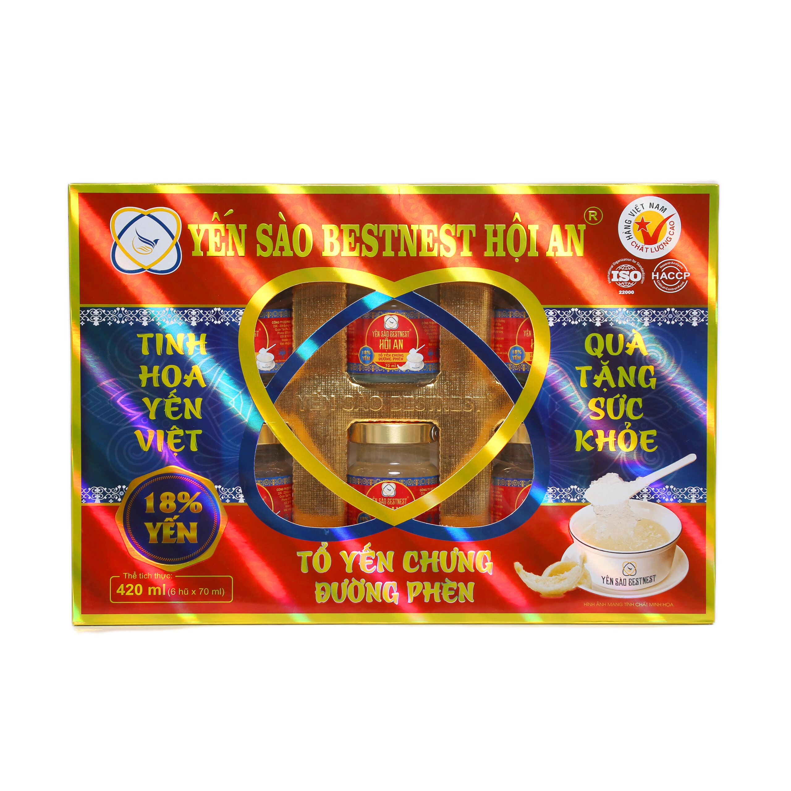 Lốc 6 hũ Tổ yến chưng sẵn BESTNEST HỘI AN 18% Đường Phèn (kèm túi)