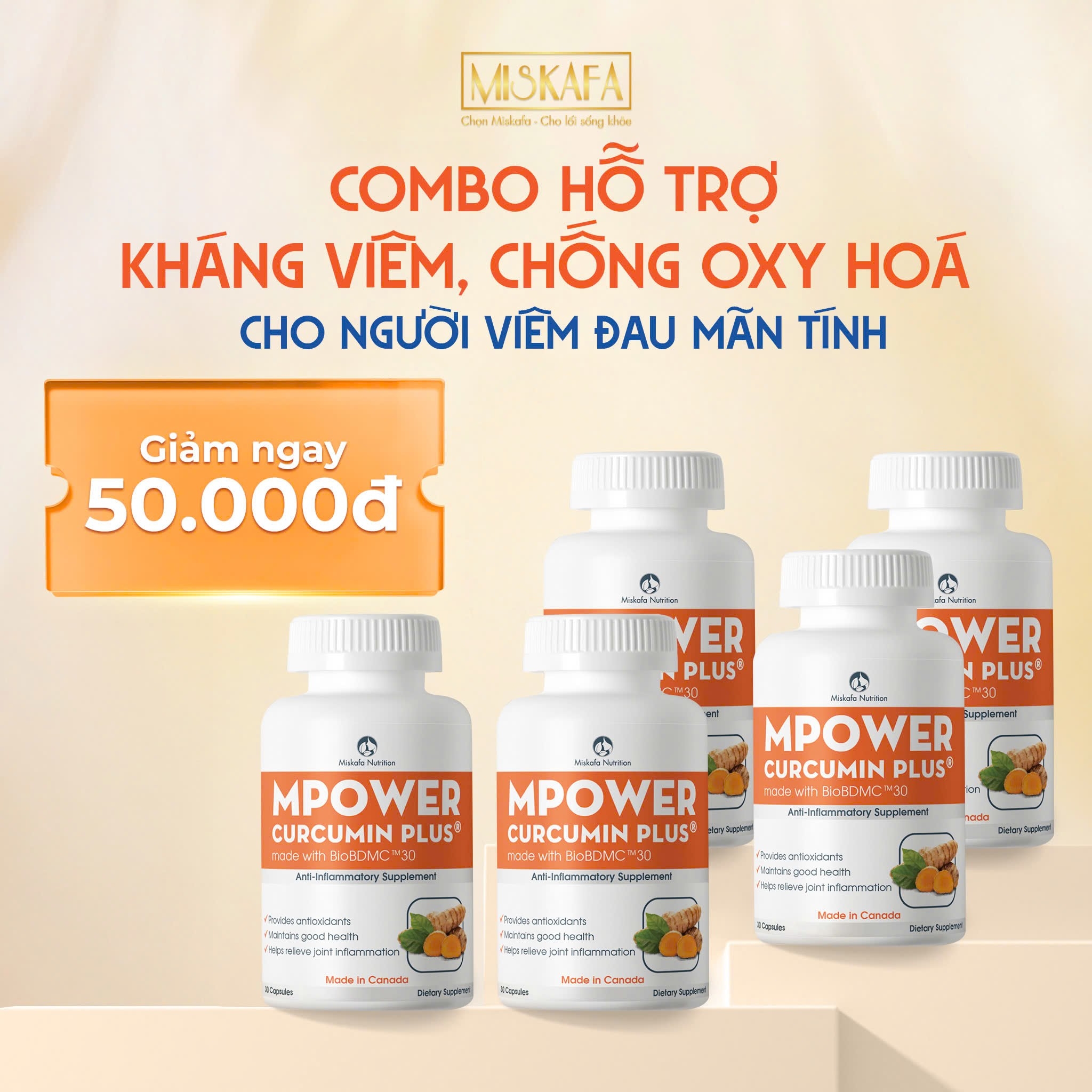 Combo 5 hộp TPBVSK Mpower Curcumin Plus made with Curcumin BioBDMC™30
