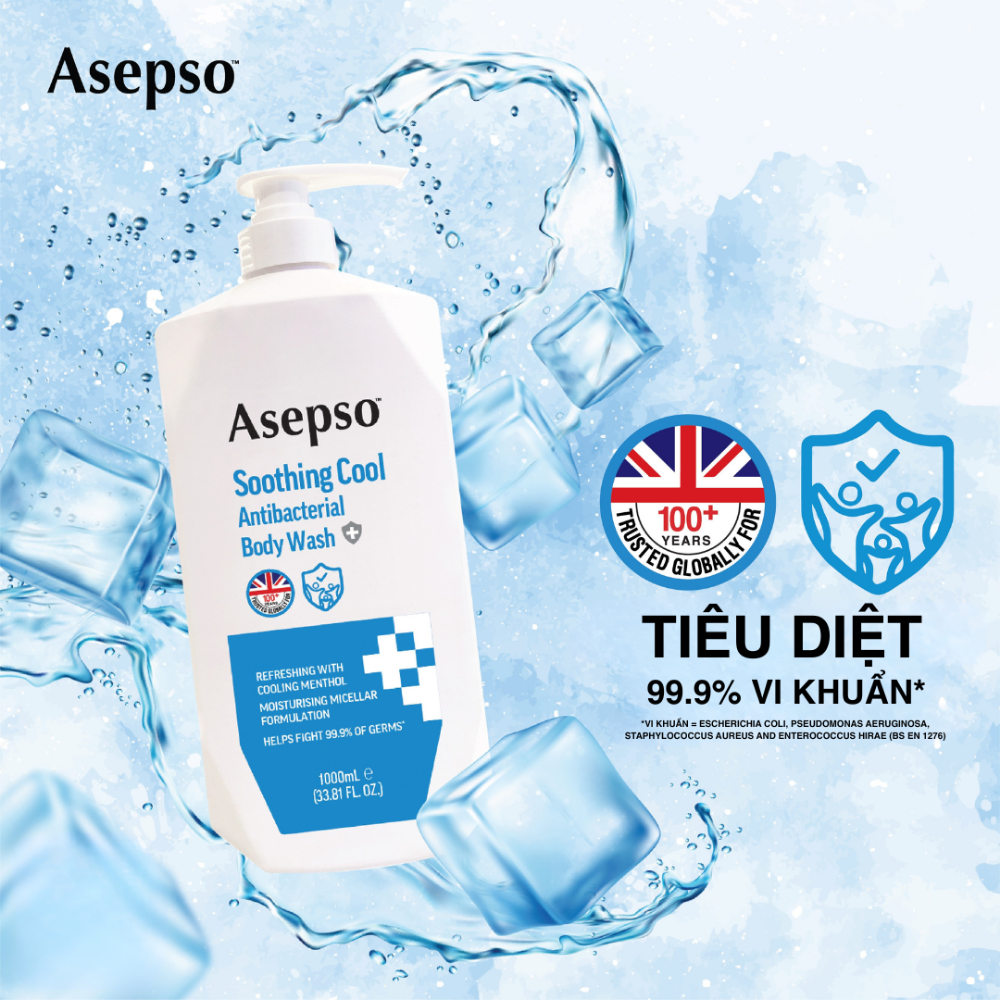 Sữa tắm kháng khuẩn ASEPSO sạch sâu mát lạnh Hương Bạc Hà 1000 ml
