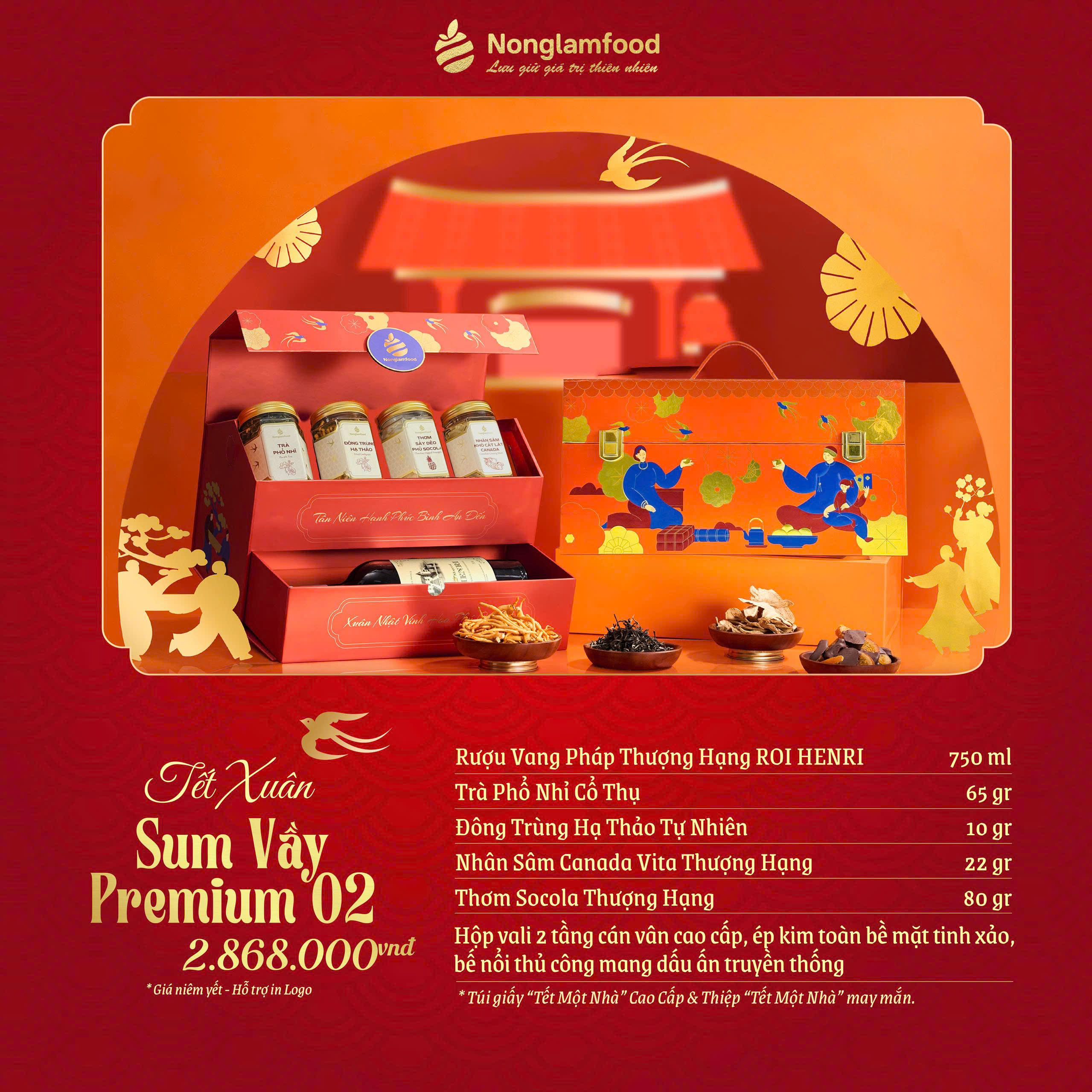 Hộp Quà Tết 2026 - Xuân sum vầy Premium 02 (kèm túi)