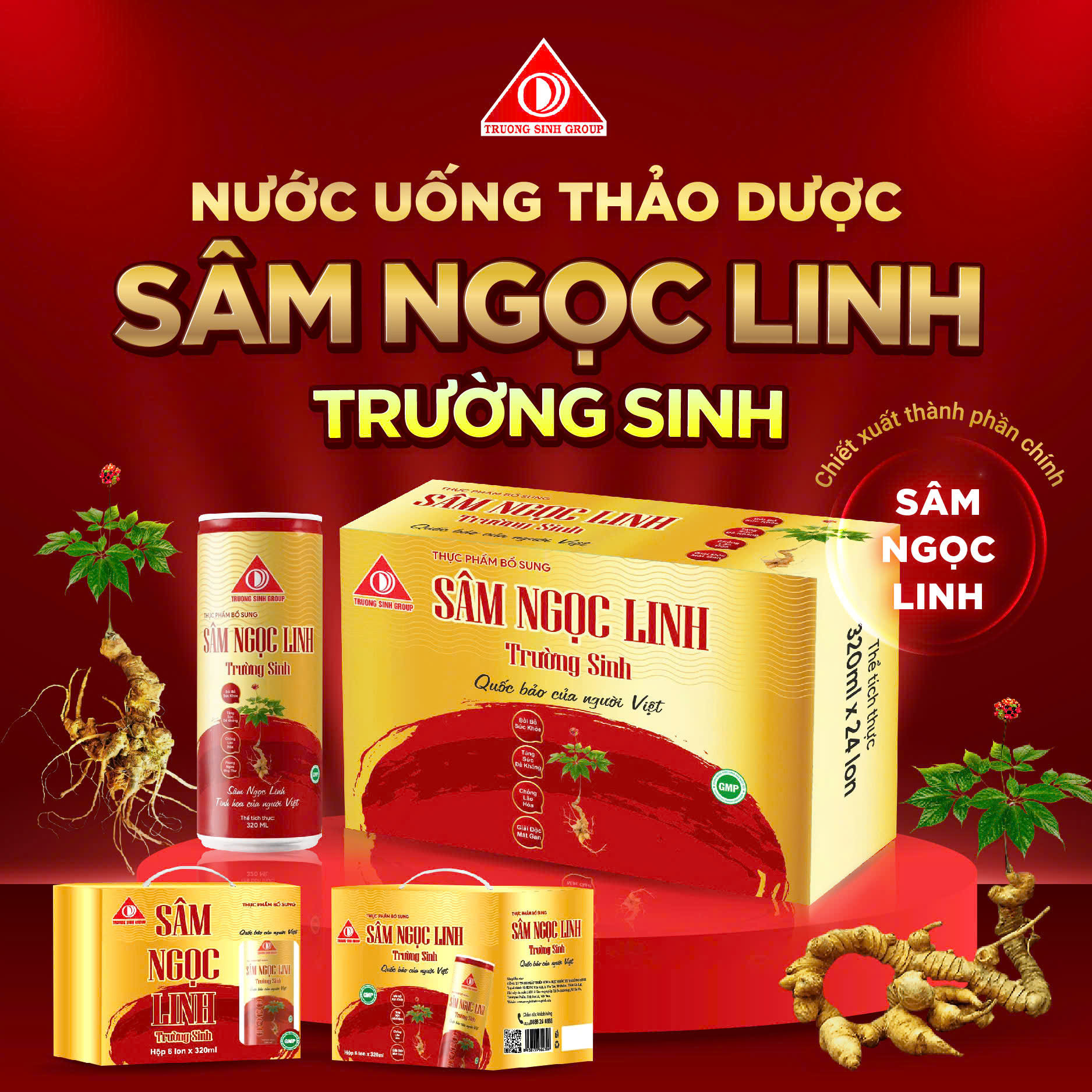 Sâm Ngọc Linh Trường Sinh - đỏ (hộp 06 lon)