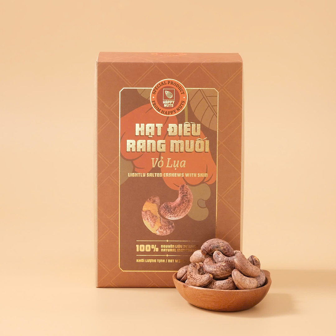 Hạt điều rang muối loại 1 (còn vỏ lụa) Happy Nuts 500g
