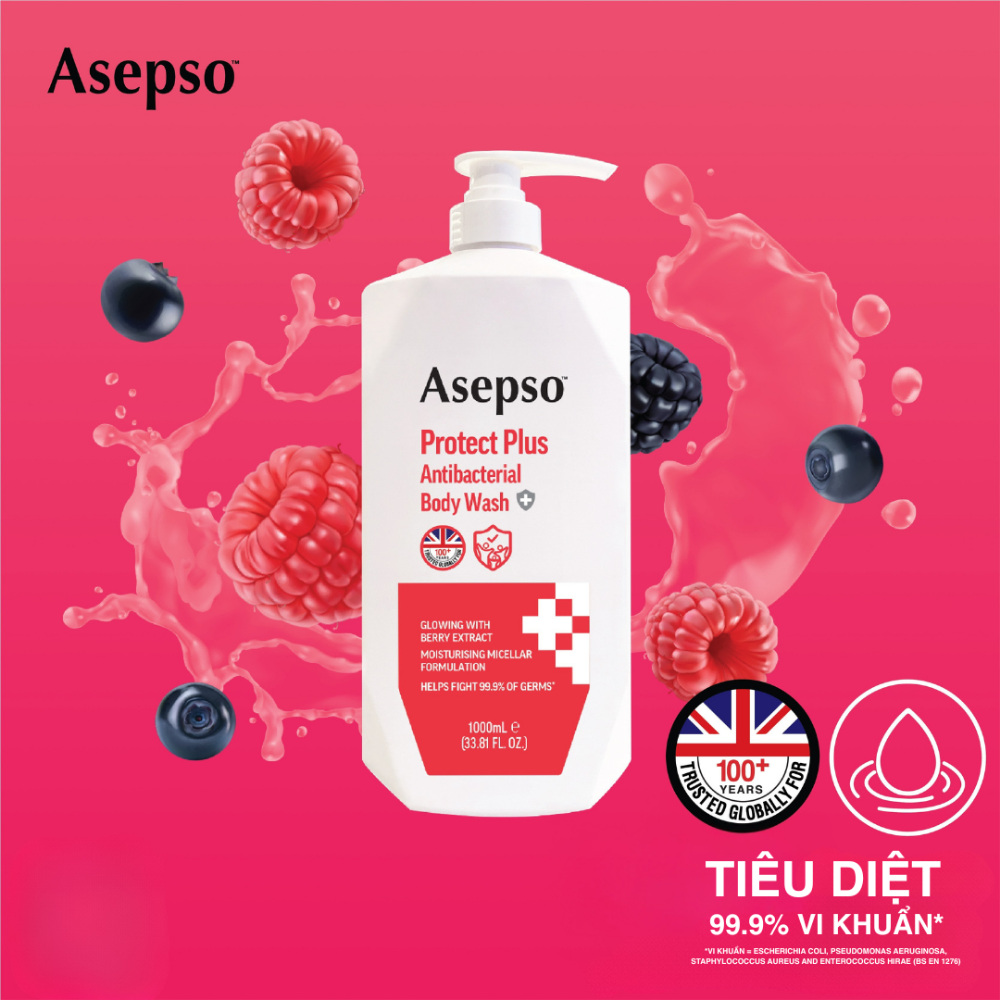 Sữa tắm kháng khuẩn ASEPSO sạch sâu dưỡng ẩm Chiết Xuất Quả Mọng 1000 ml