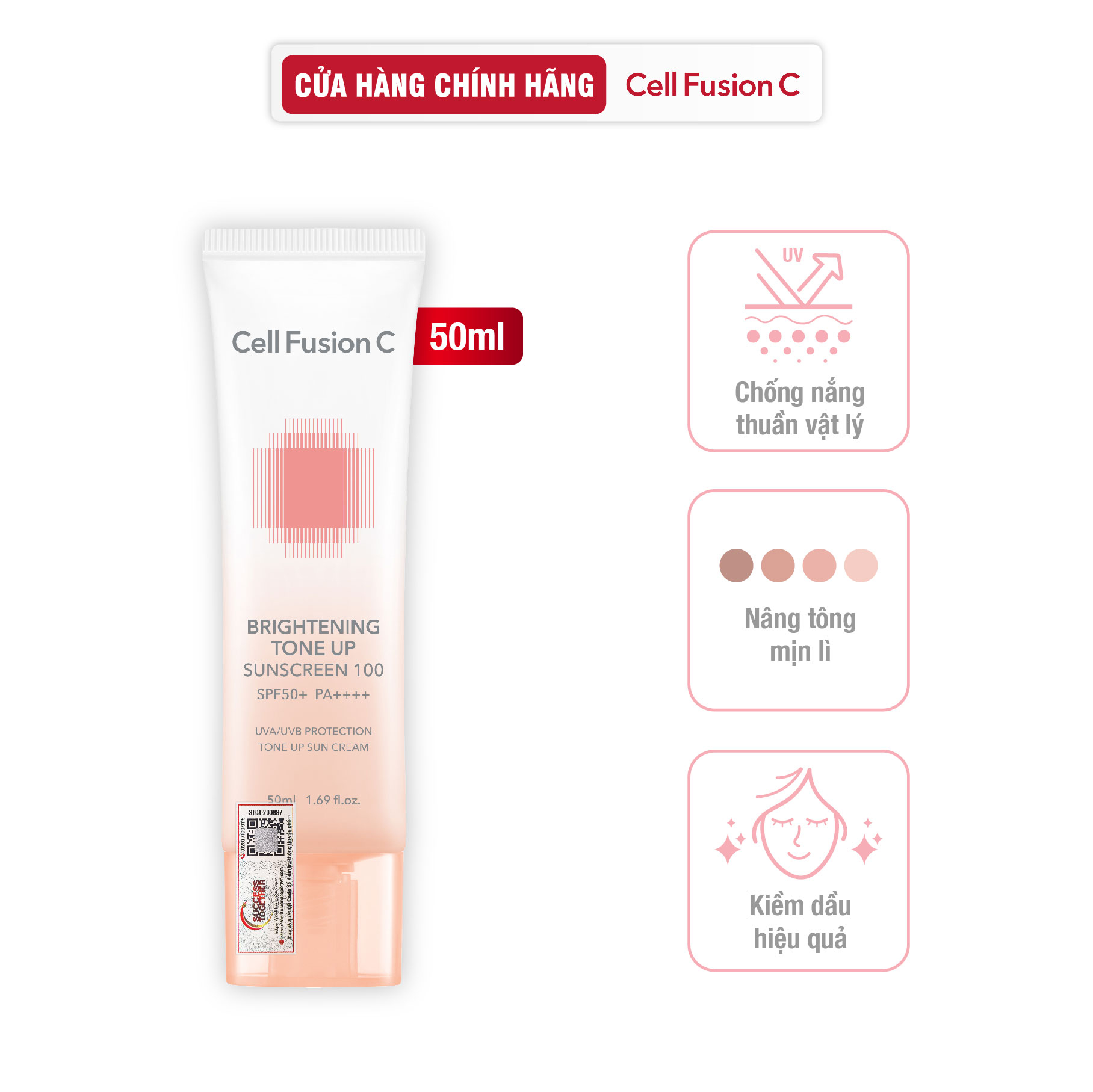 Kem Chống Nắng Nâng Tone Ráo Mịn Kiềm Dầu Cell Fusion C Brightening Tone Up Sunscreen 100 SPF50+ PA ++++ 50ml