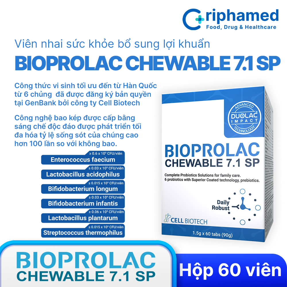 Viên nhai bổ sung lợi khuẩn Bioprolac chewable 7.1 SP (Hộp 60 viên)