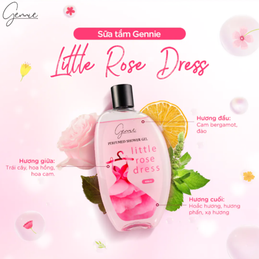 Sữa Tắm Nước Hoa Nữ Dưỡng Da GENNIE LITTLE ROSE DRESS 450ml