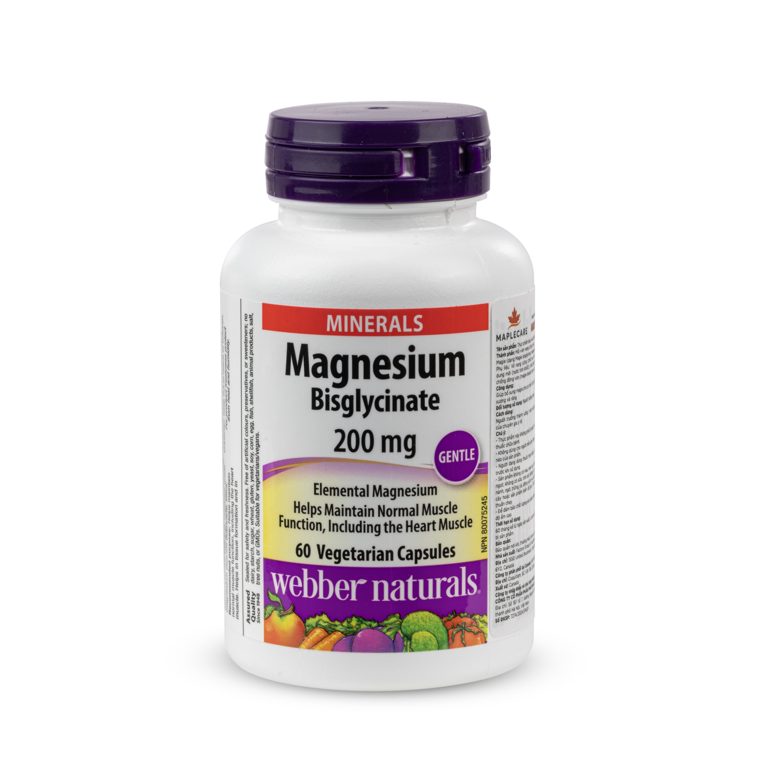 Thực phẩm bảo vệ sức khoẻ WEBBER NATURALS Magnesium Bisglycinate 200mg (Hộp 60 viên)