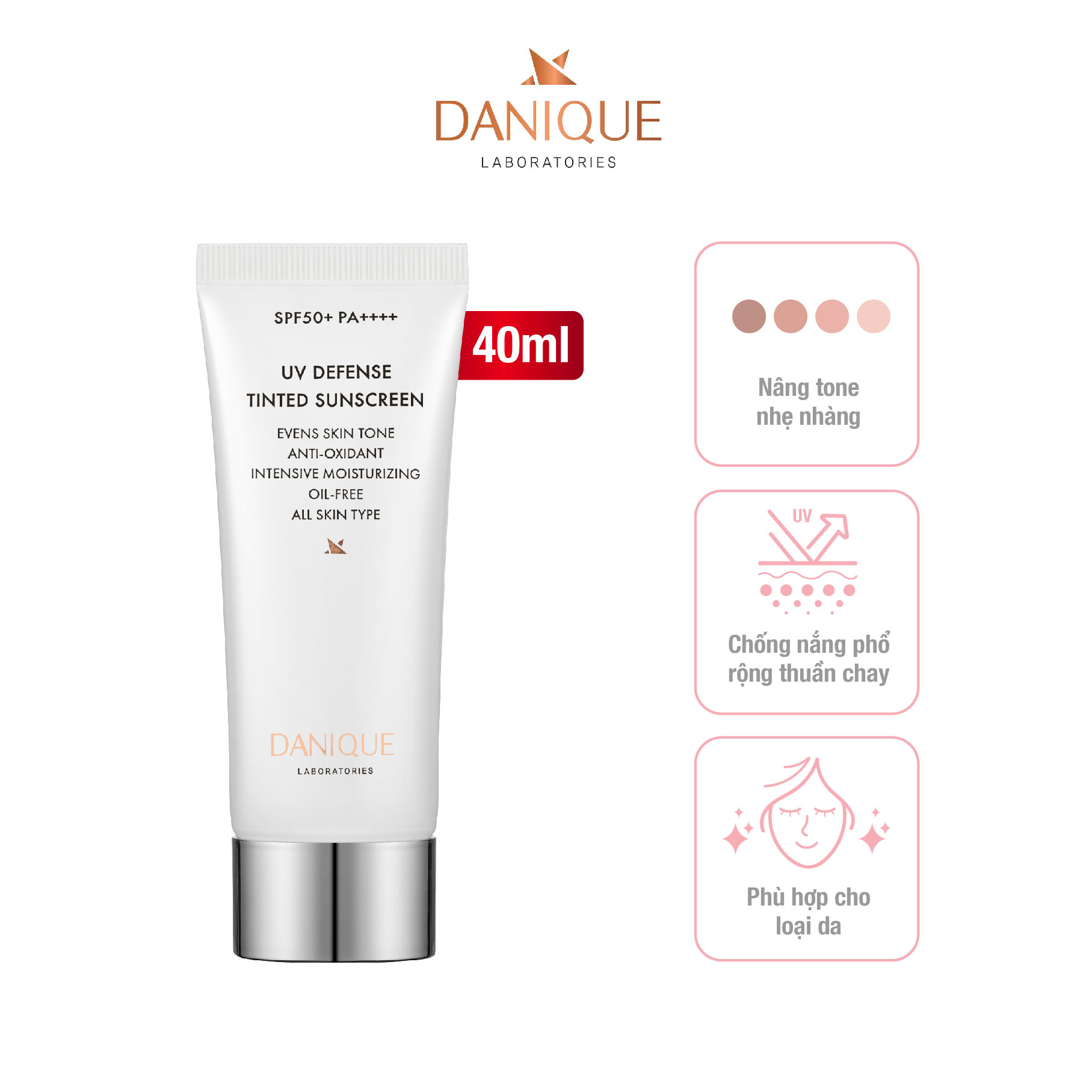 Kem Chống Nắng Nâng Tone Thay Kem Nền & Che Khuyết Điểm Danique UV Defense Tinted Sunscreen SPF 50+ PA++++ 40ml