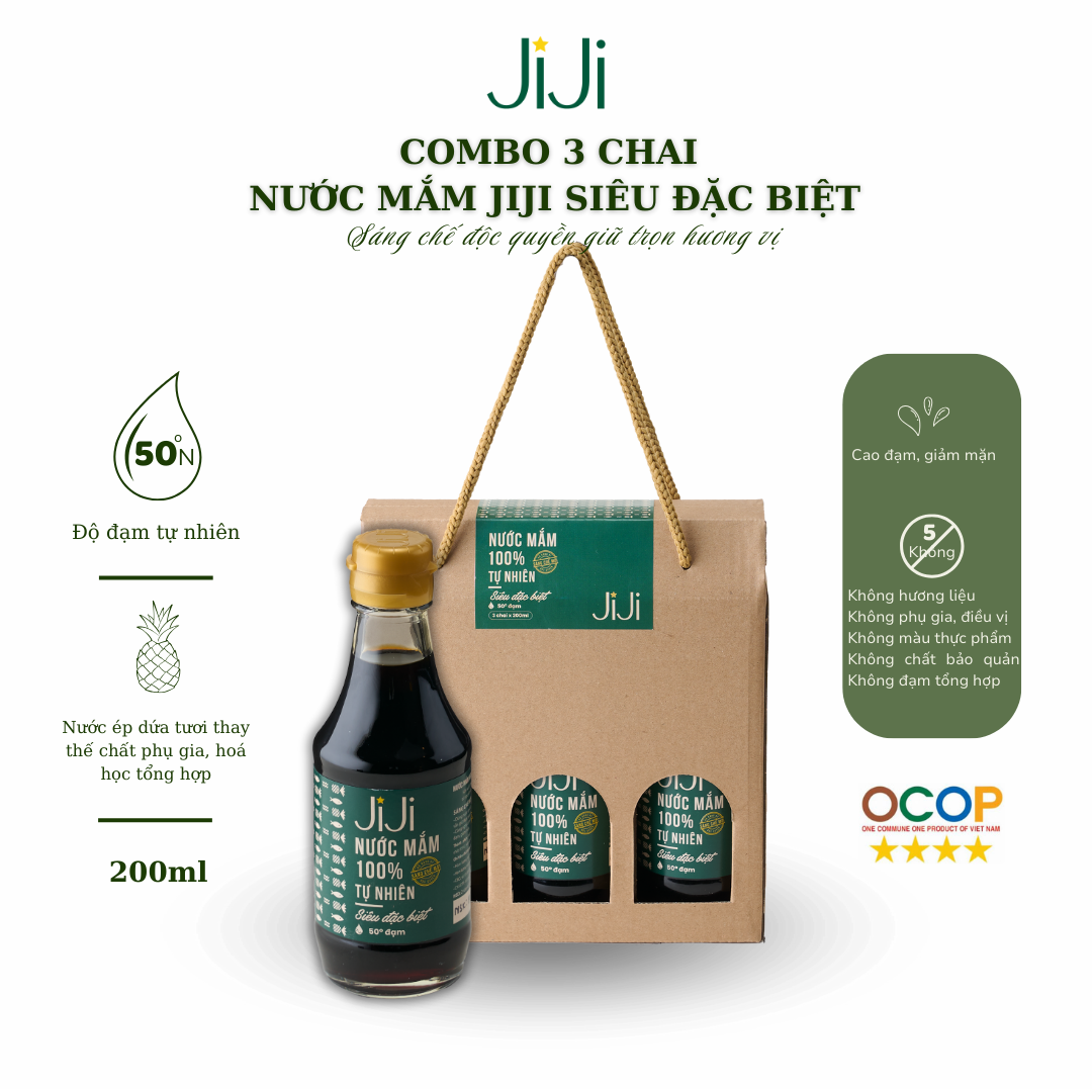 Set 3 chai Nước mắm tự nhiên JI JI Siêu đặc biệt 50 đạm 200ml