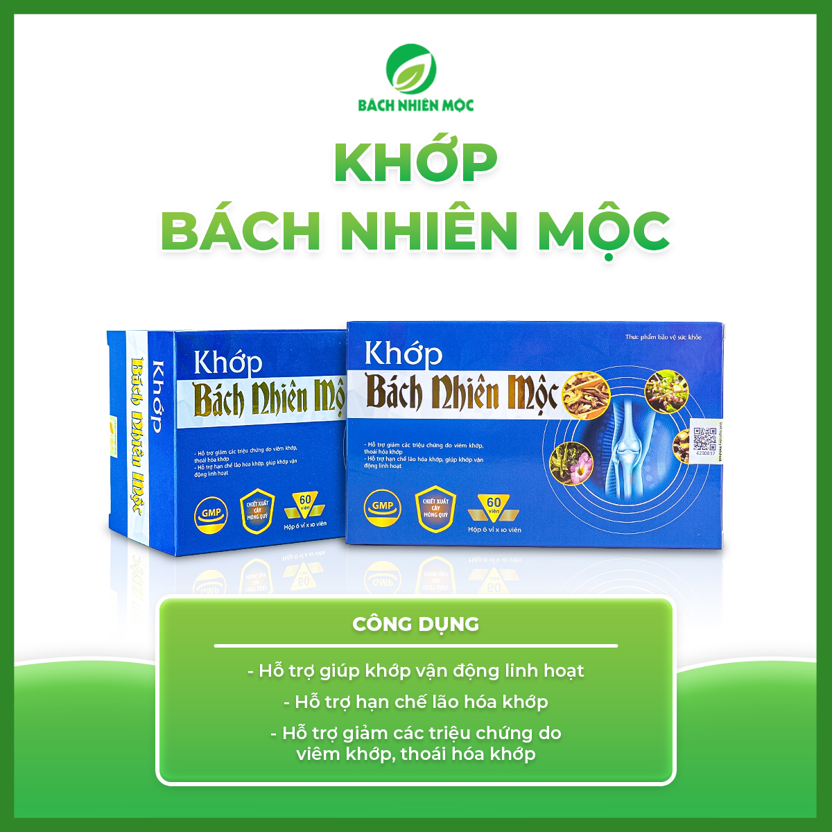 TPBVSK Khớp Bách Nhiên Mộc hỗ trợ giảm các triệu chứng do viêm khớp, thoái hóa khớp ( Hộp 30 viên)