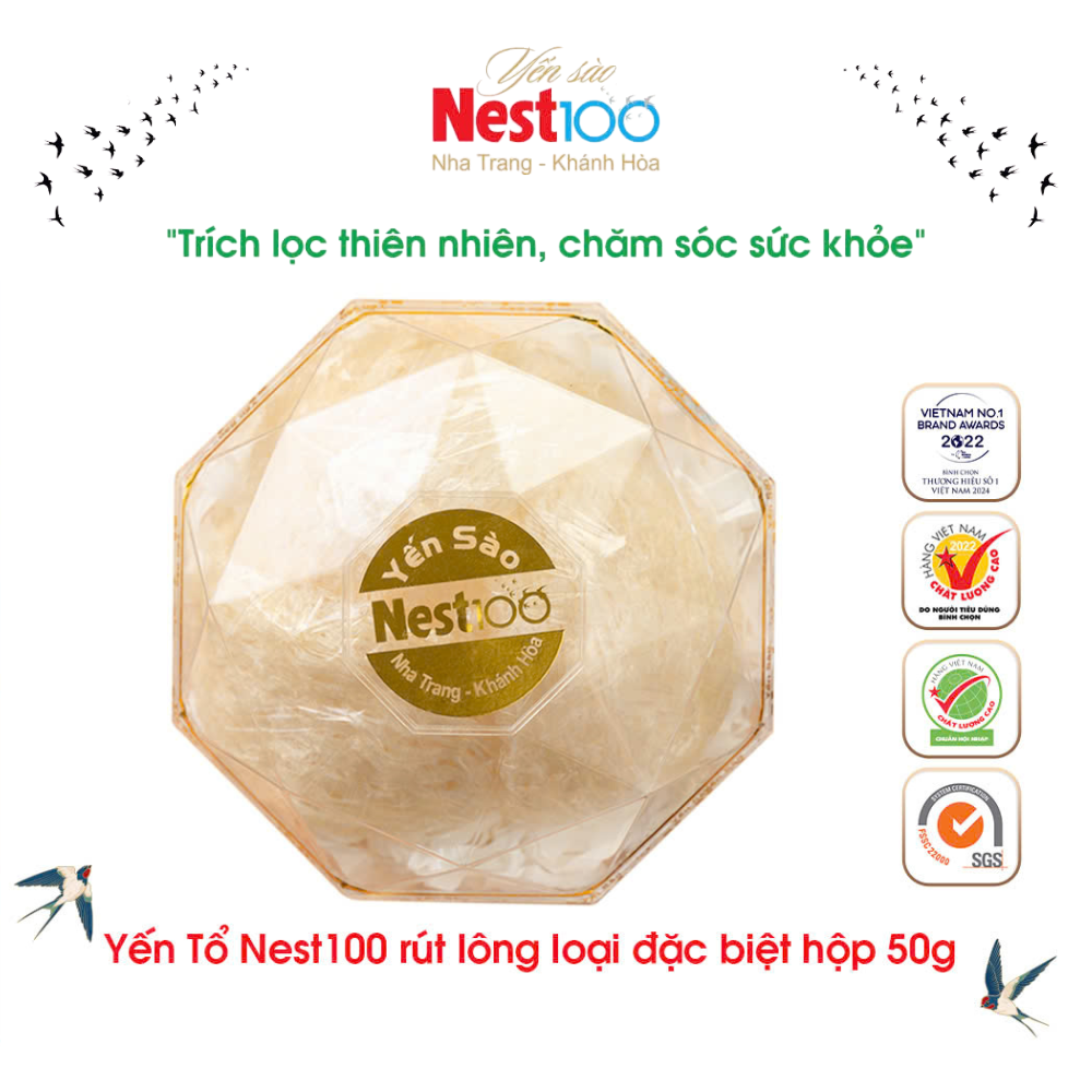 Yến tổ Nest100 – Rút lông loại đặc biệt (50g + túi)