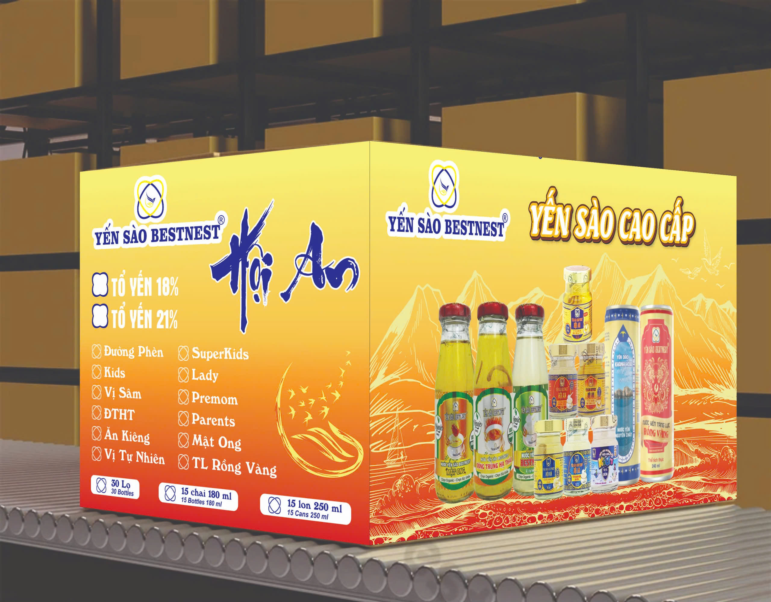 Thùng 30 hũ Yến Sào Chưng Sẵn Bestnest Hội An 21% Ngũ Vị (6 hũ Premium Đông Trùng Hạ Thảo - 6 hũ Lady - 6 hũ Supper Kids - 6 hũ Premom - 6 hũ Parents)