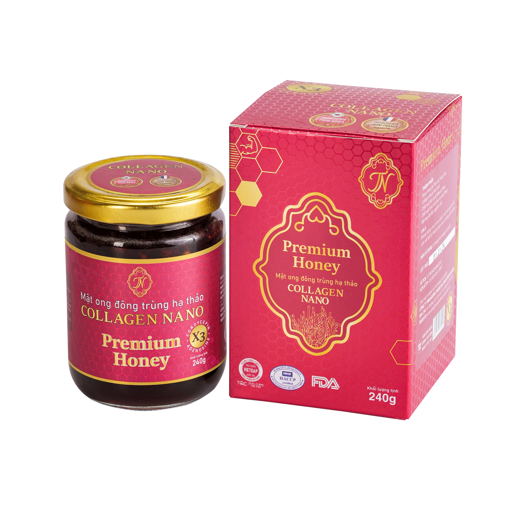 Mật ong đông trùng hạ thảo Collagen nano 240gr