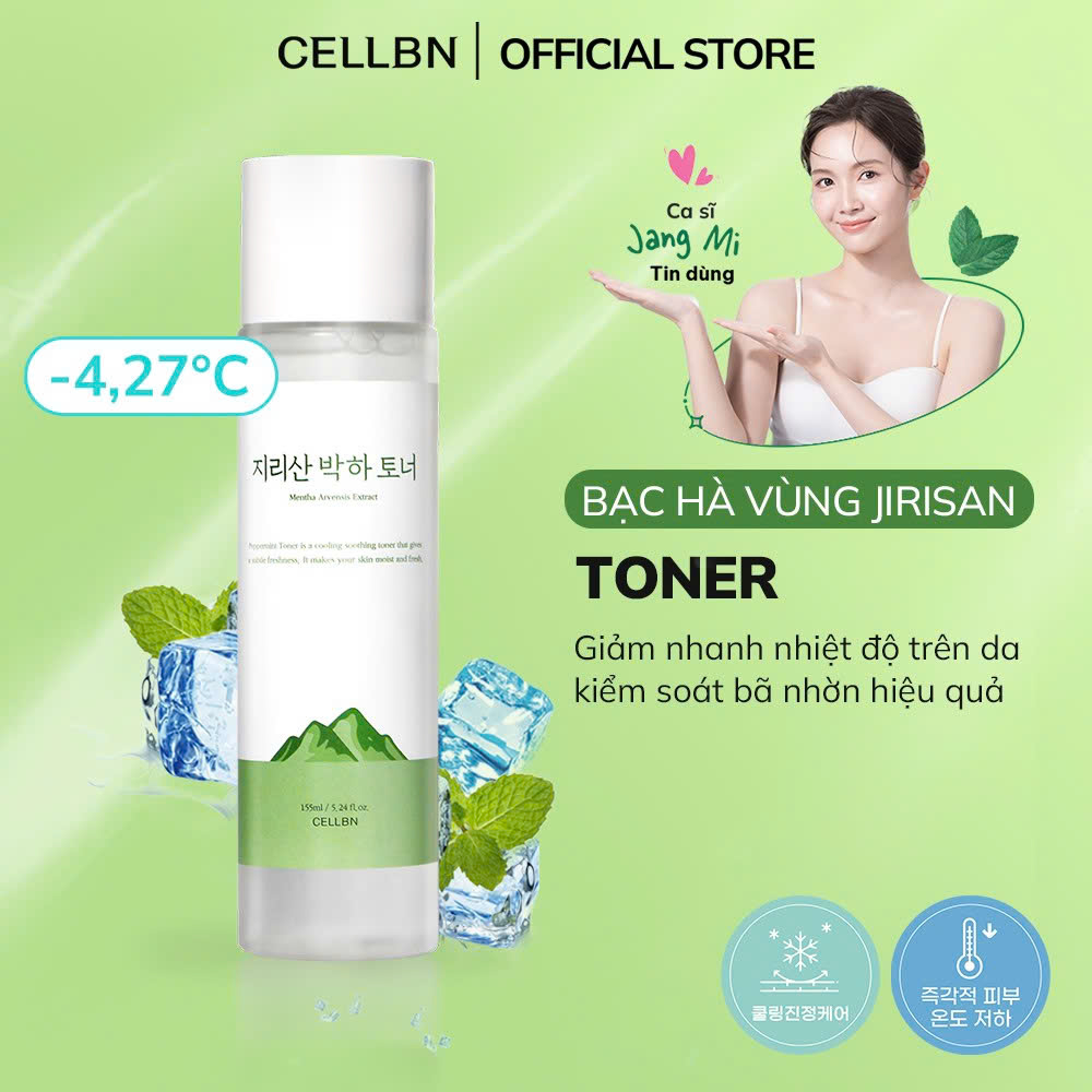 Toner Bạc hà Jirisan Se Khít Lỗ Chân lông CELLBN Làm sạch, cân bằng, kiểm soát dầu thừa - 155ml