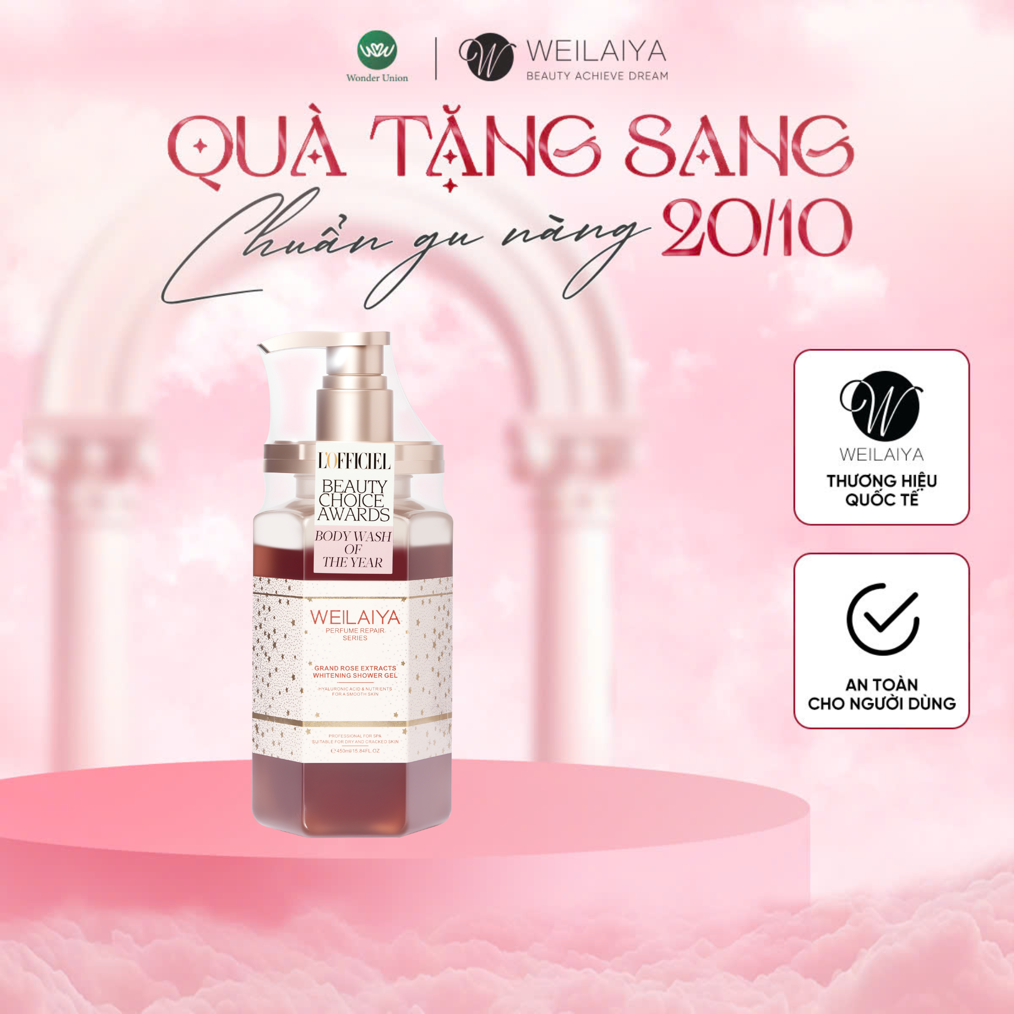 Sữa tắm trắng da cánh hoa hồng Damask 450ml