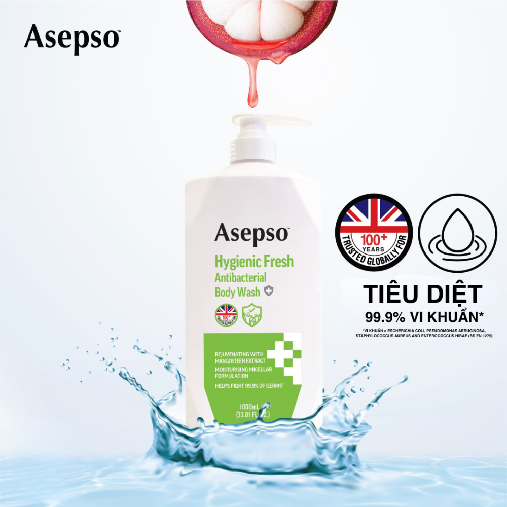 Sữa tắm kháng khuẩn ASEPSO sạch sâu tươi mát Chiết Xuất Thiên Nhiên 1000 ml