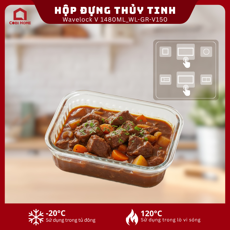 Hộp đựng thực phẩm thủy tinh Wavelock V 1480ML_364362