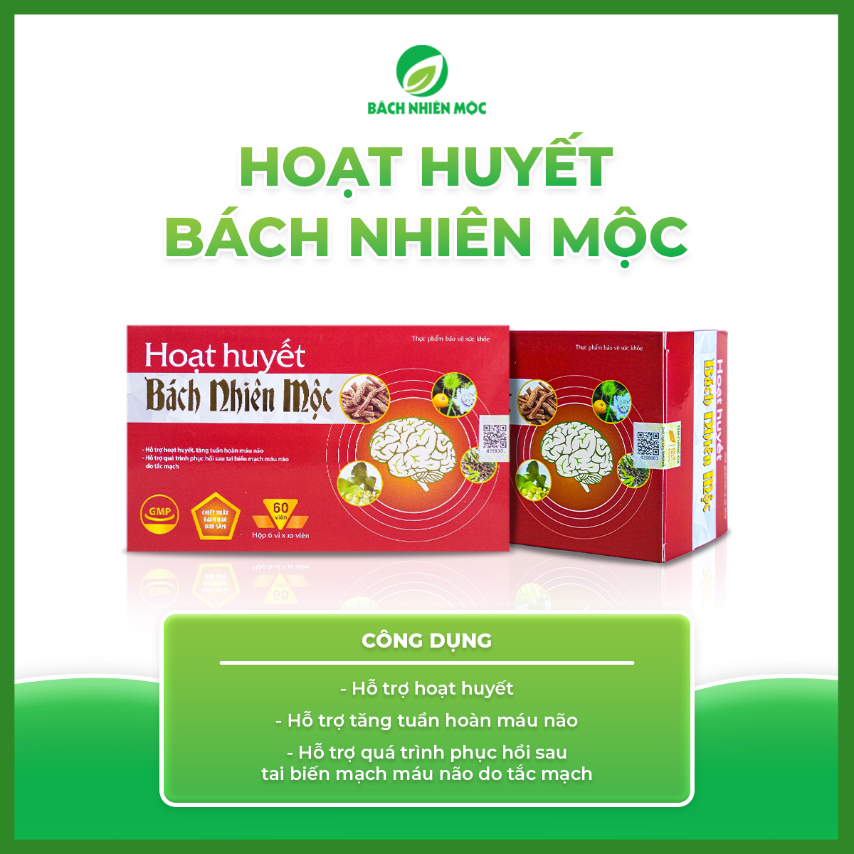 TPBVSK Hoạt Huyết Bách Nhiên Mộc hỗ trợ hoạt huyết, tăng tuần hoàn máu não ( Hộp 60 viên)