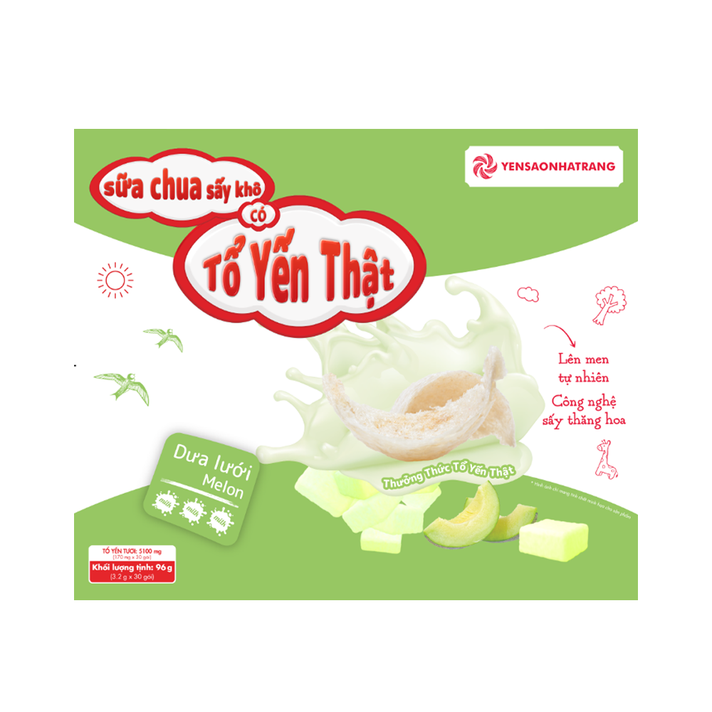 Sữa chua sấy khô có tổ yến thật - Vị dưa lưới (Hộp 30 gói)