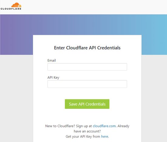 Trên màn hình tiếp theo, hãy nhập API key và email Cloudflare.