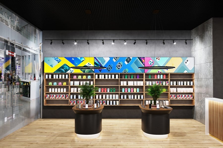 Mẫu thiết kế shop điện thoại theo phong cách tối giản, tiết kiệm Mẫu thiết kế shop điện thoại theo phong cách tối giản, tiết kiệm