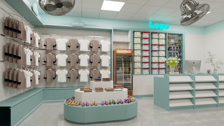 Thiết kế shop mẹ và bé nhỏ theo tone màu màu xanh paste Thiết kế shop mẹ và bé nhỏ theo tone màu màu xanh paste