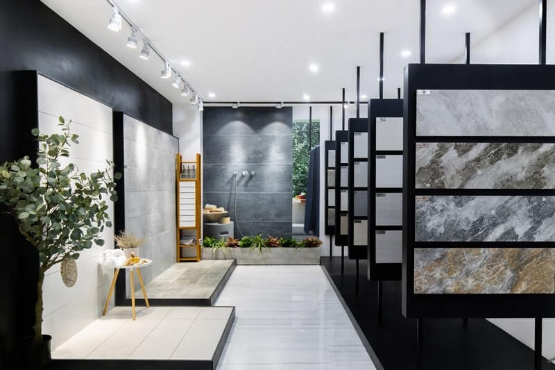 Mẫu thiết kế và thi công showroom gạch sử dụng cây xanh trang trí Mẫu thiết kế và thi công showroom gạch sử dụng cây xanh trang trí