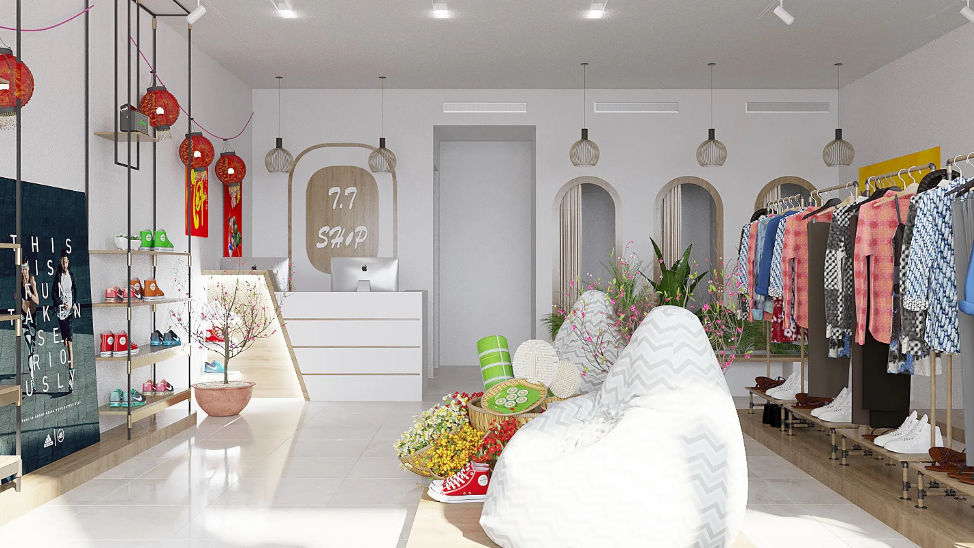 Trang trí Tết cửa hàng thời trang