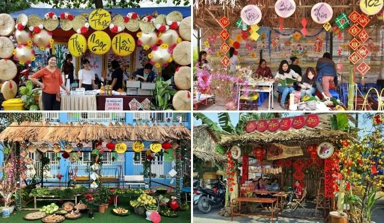 Bố trí không gian gian hàng Tết khoa học với lối đi rộng, khu trưng bày sản phẩm và khu tư vấn rõ ràng Bố trí không gian gian hàng Tết khoa học với lối đi rộng, khu trưng bày sản phẩm và khu tư vấn rõ ràng