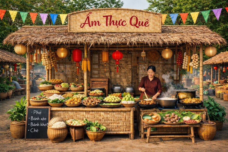 Mẫu gian hàng hội chợ quê ẩm thực