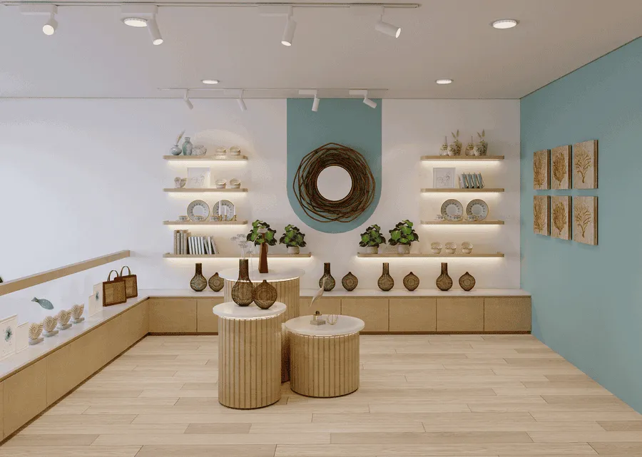 Mẫu: Thiết kế cửa hàng quà lưu niệm phong cách tối giản