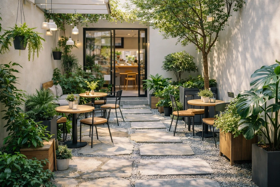Thiết kế quán cafe sân vườn nhỏ đẹp, đơn giản